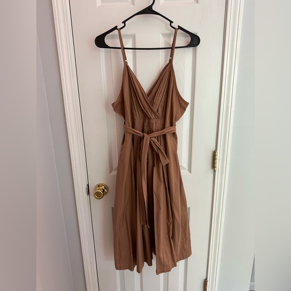 Gap Women’s 12 Petite Midi Tan Dress Pockets 100% Cotton - Picture 2 of 11